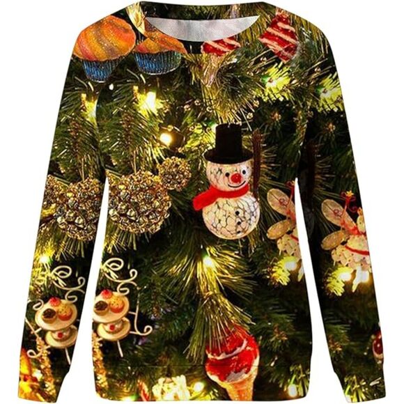 Aopirta Tops - Ladies Christmas Print Loose Long Sleeve Round Neck Pullover Top SZ 3X Fits XL